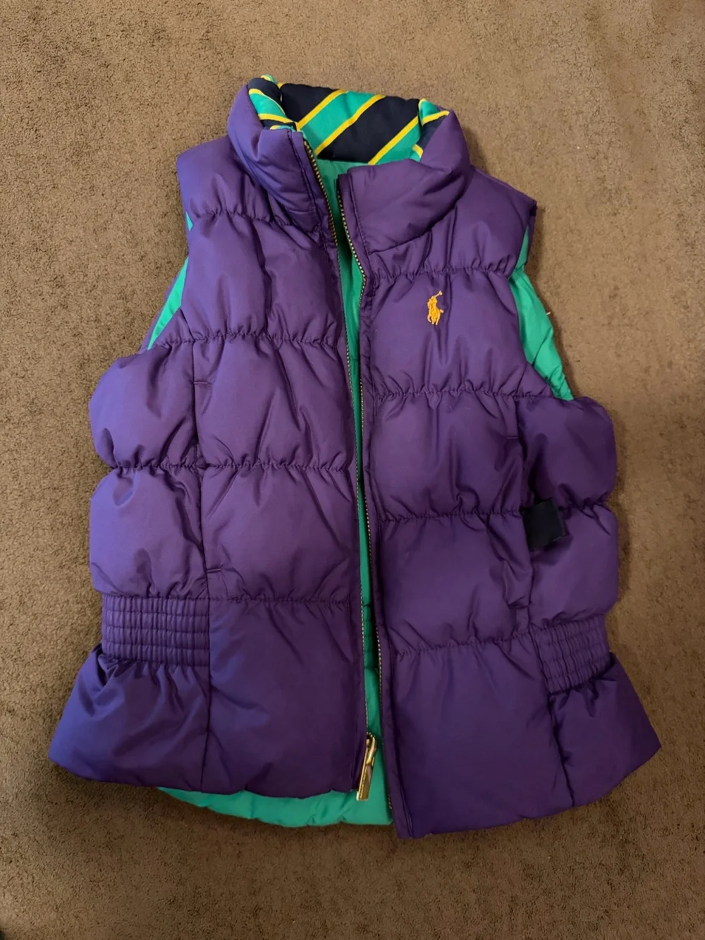Ralph Lauren Purple Quilted Puffer Vest with Teal Trim